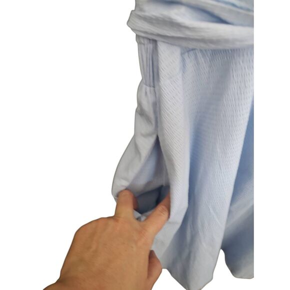 Lulus Size Large Blue Seersucker Short Sleeve Tie Front Bow Back Mini Dress - Picture 9 of 12